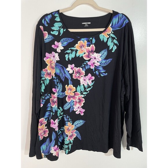 Lands End Swim Top Womens 3X Black Floral UPF50 Rash Guard Beach Resort Cruise - Picture 1 of 10